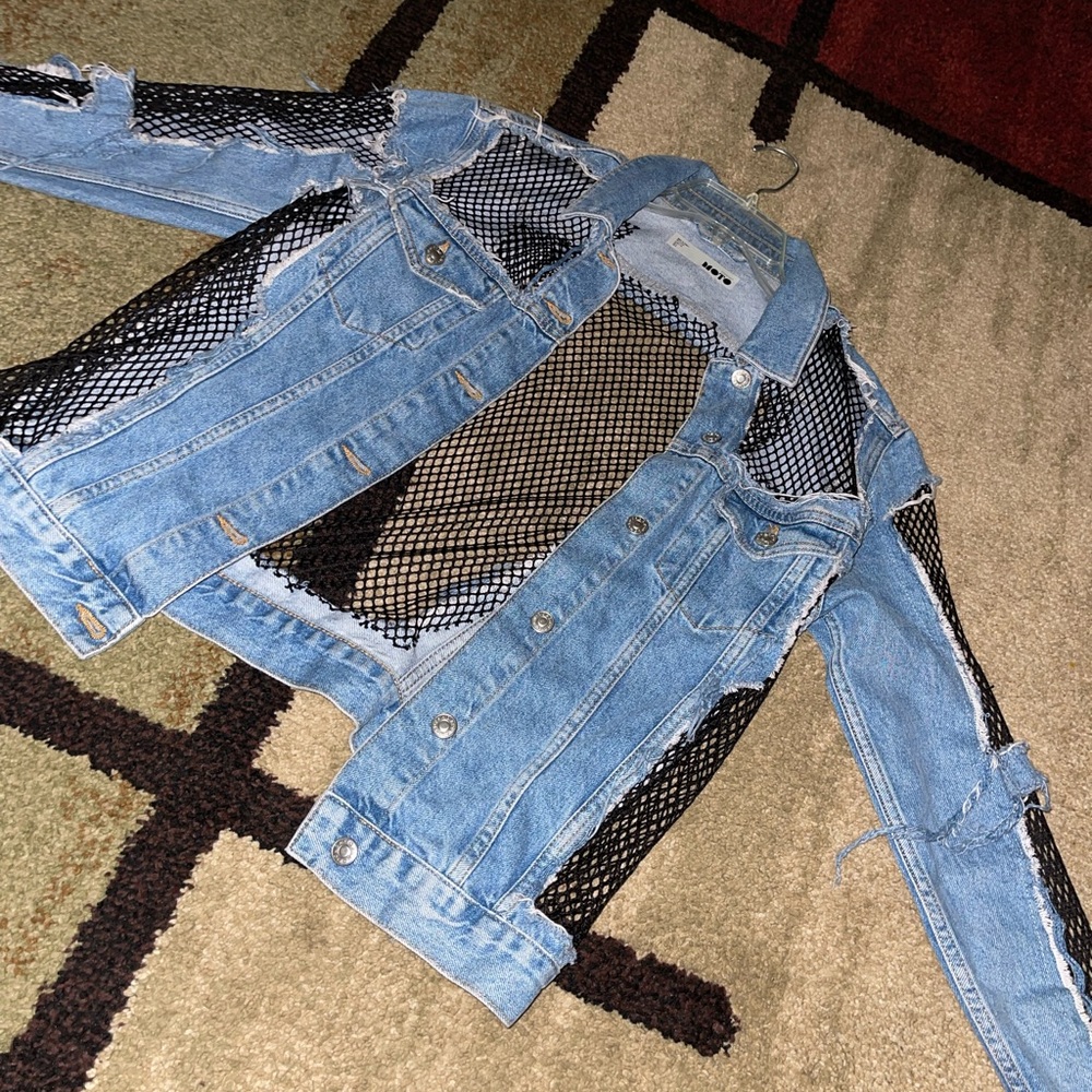 TopShop FishNet Detail Oversized Denim Jacket